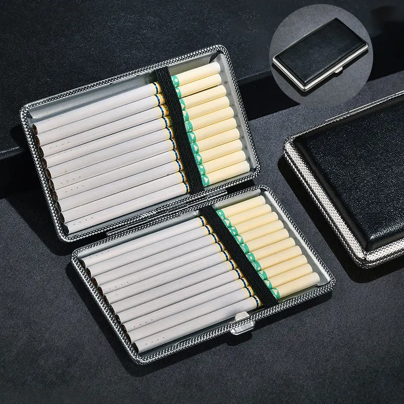 Ultra-Thin PU Leather Cigarette Storage Box - 20 Cigarette Capacity, 10cm Length