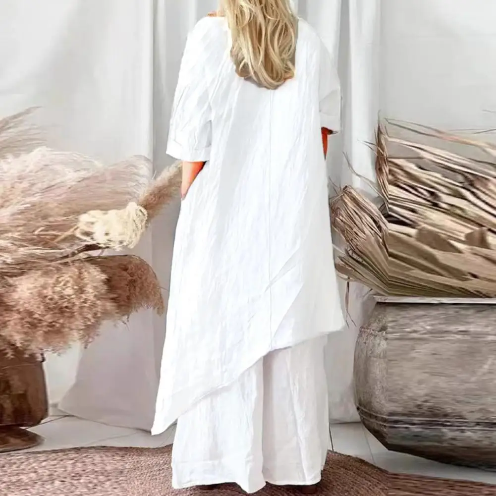 

Women Dress Stylish Irregular Hem Maxi Dress with Color Matching Patch Pockets for Women Wear Long Sleeve O Neck Fall Summer