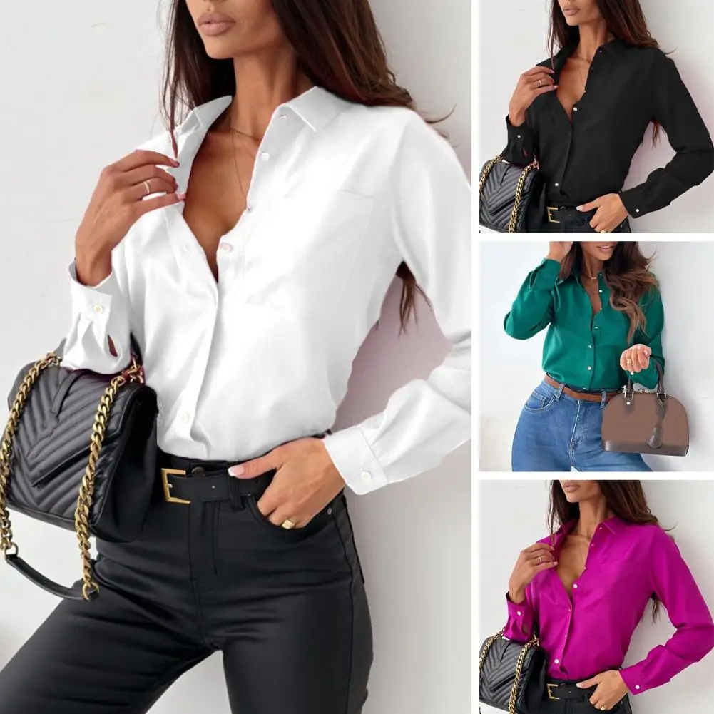 

Spring Lapel Blouse Stylish Women's Lapel Blouse Elegant Spring/autumn Ol Commute Shirt with Single-breasted Design Long Sleeves