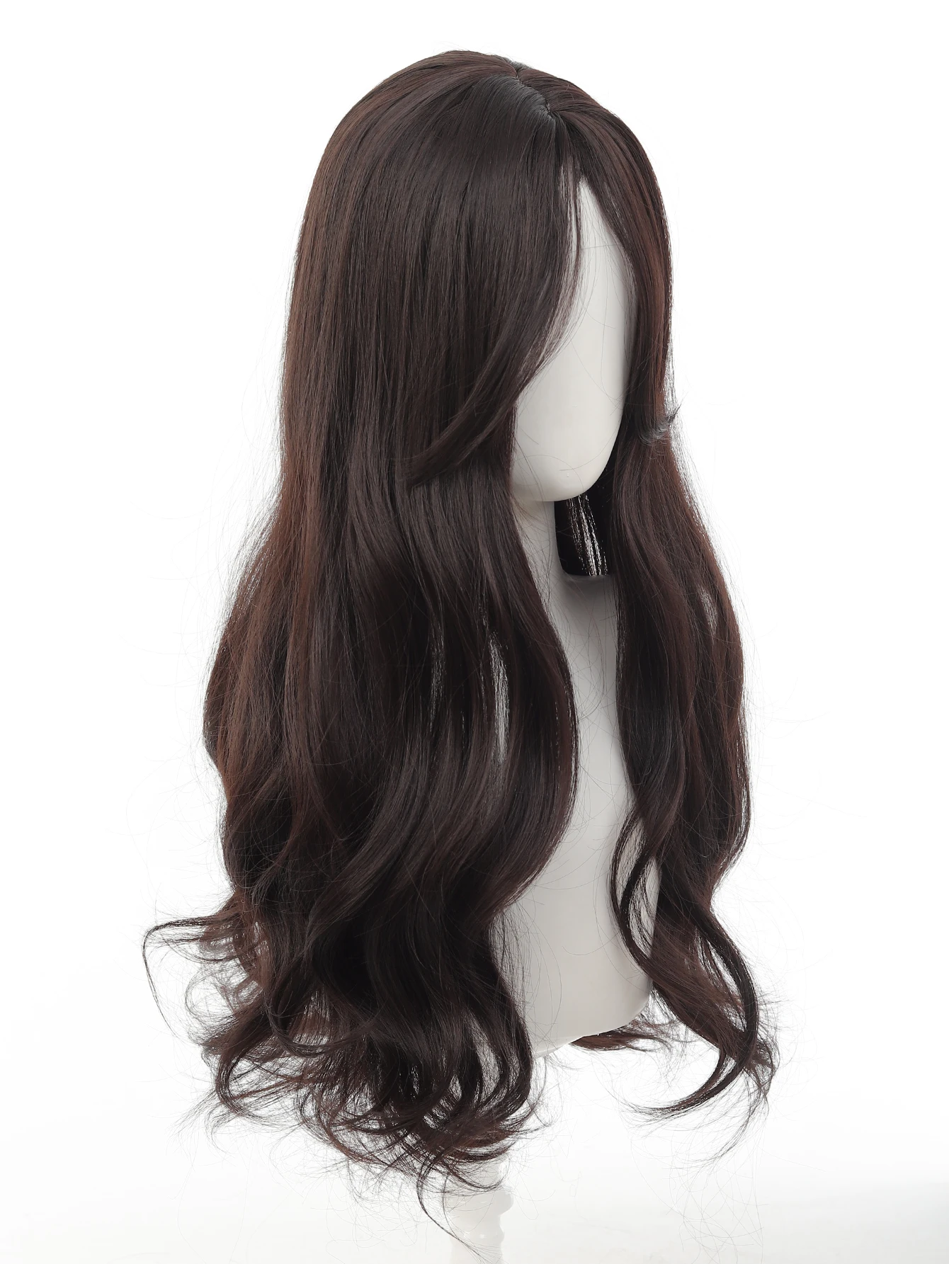 Synthetic Wavy Wig for Women with Bangs Brown Black Long Hair