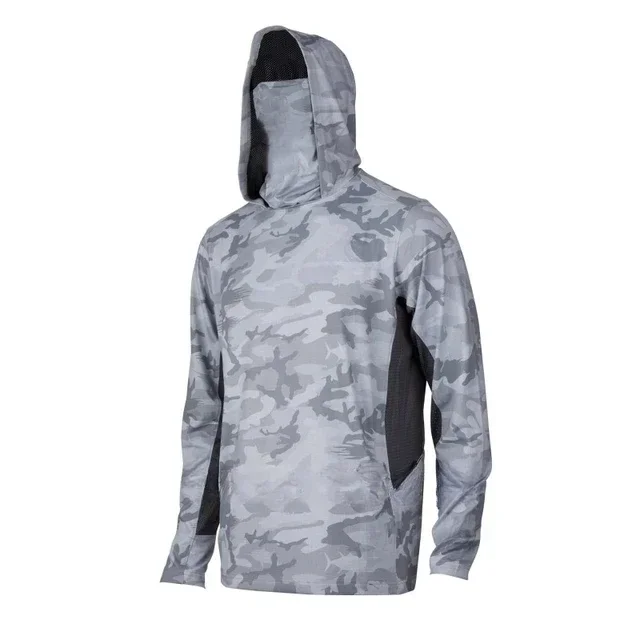 Camouflage Long-Sleeve Fishing Shirt with Hood and Mask - Quick-Dry Sun Protection Top