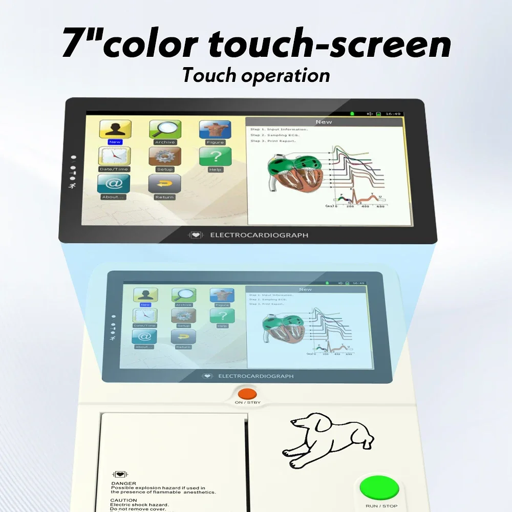 6 Channel 12 Lead Veterinary ECG Machine 7"Touch Screen Vet Electrocardiograph For Pets with Thermal Printer