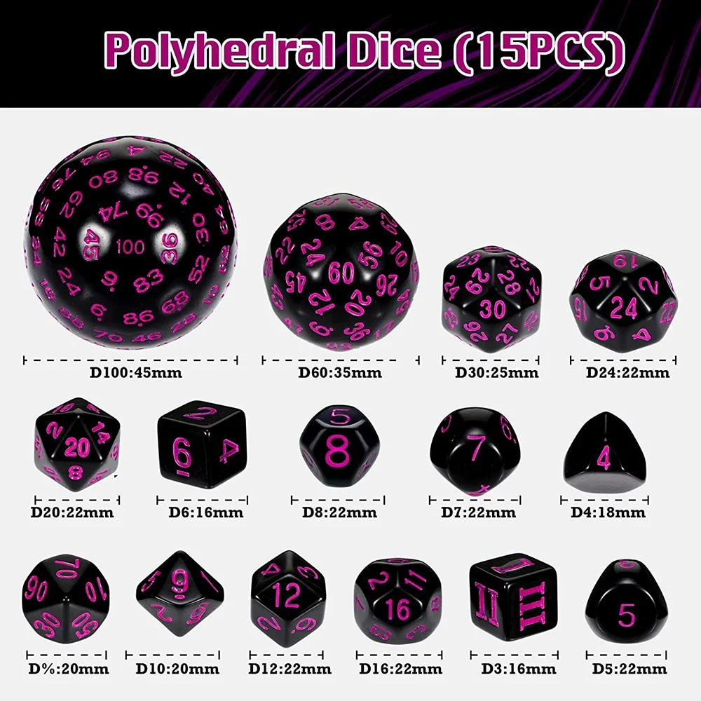 Polyhedral Dice Set 15Pcs