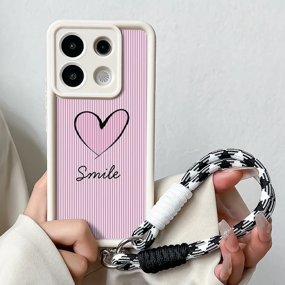 Pink Love Heart Wrist Chain Lanyard Phone Case Cover