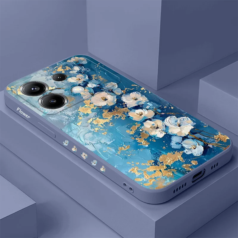 Gold Leaf Flower Design Silicone Phone Case