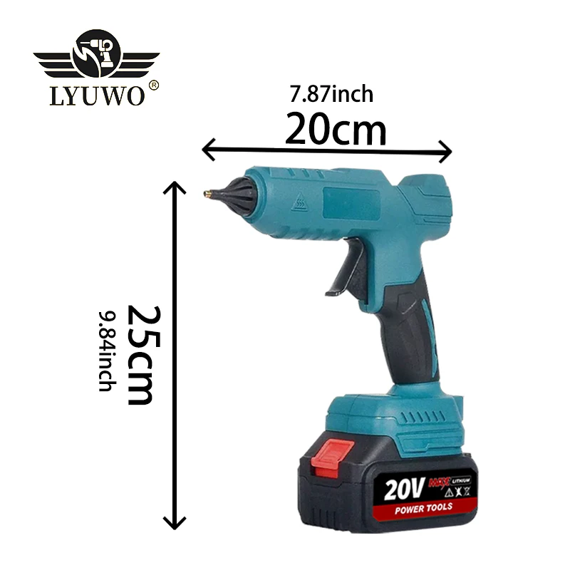 LYUWO 21V, 100W, 280 ° C cordless hot melt glue gun portable lithium battery charging 10pcs 11mm glue stick DIY maintenance tool 3