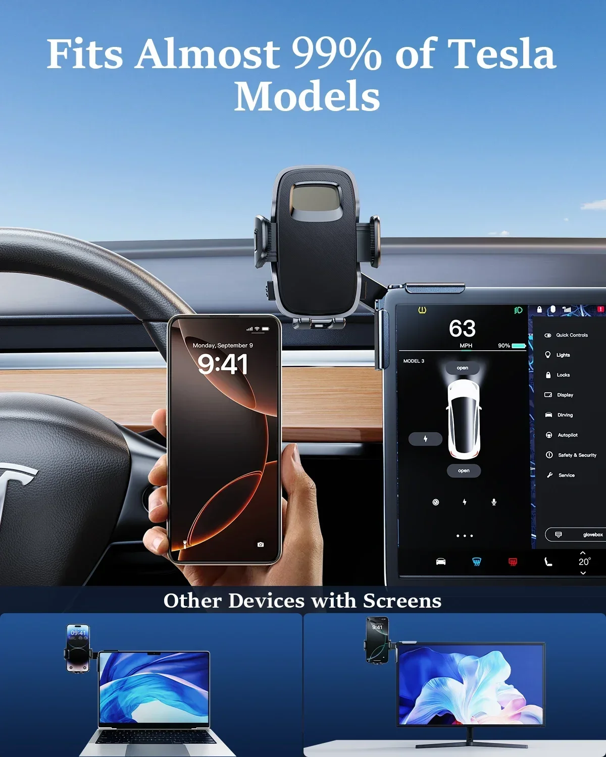 Eary Car Phone Holder Mount Display Screen Side 360°Rotating Adjustable Automobile CellPhones Shockproof Stand For iPhone 16 15