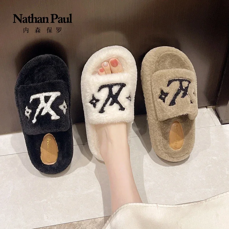 women's slippers solid color fluffy slippers women's winter fashion shoes thickened warm floor cotton women slippers