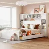 Queen Storage Bed with Bookcase Headboard, with 4 Storage Drawers, Solid Wood Queen Bed Frame with Cabinet and Shelf(White) 2