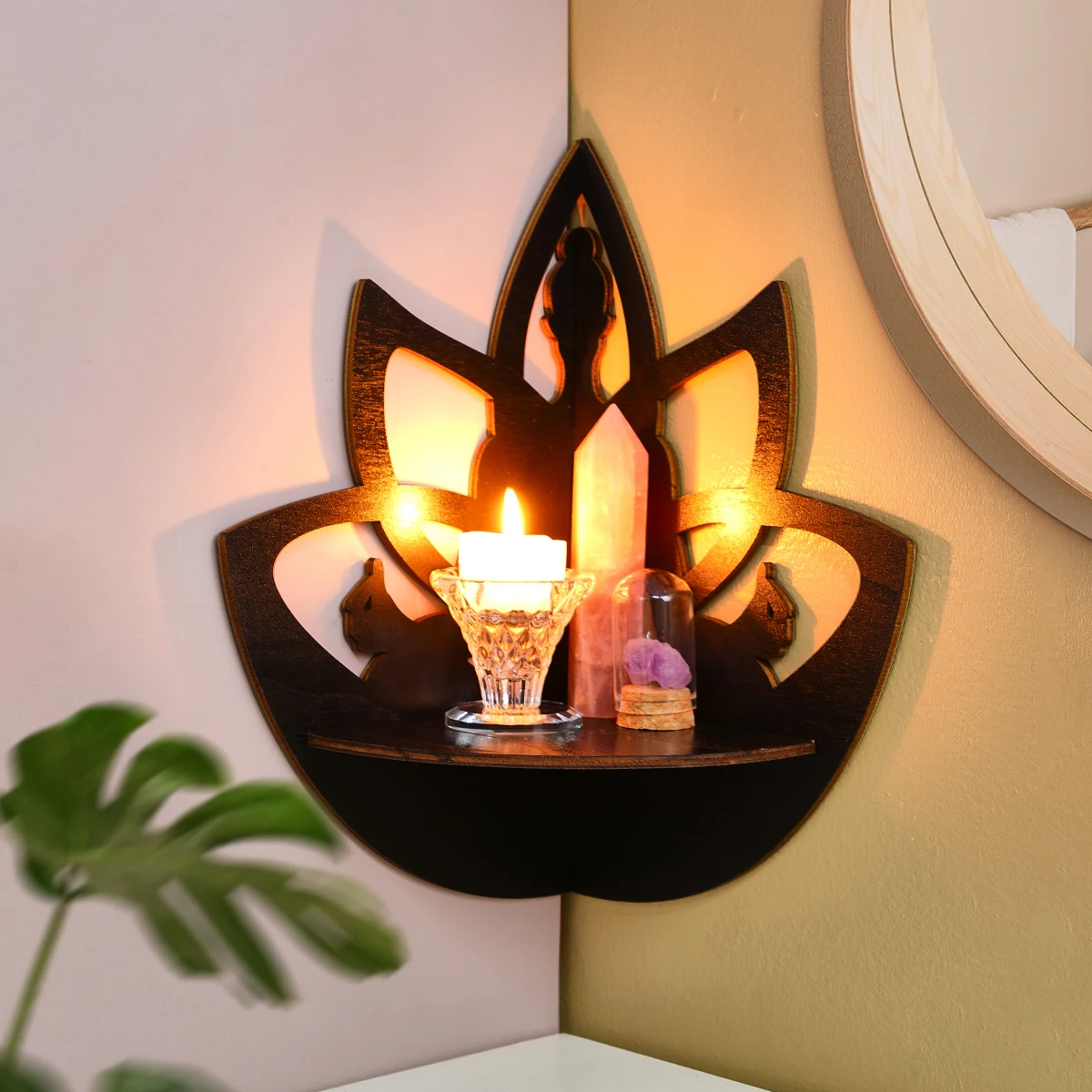 1 piece of creative simple nail wall storage display rack (without nails), black simple lotus shape wall decoration pendants, DI