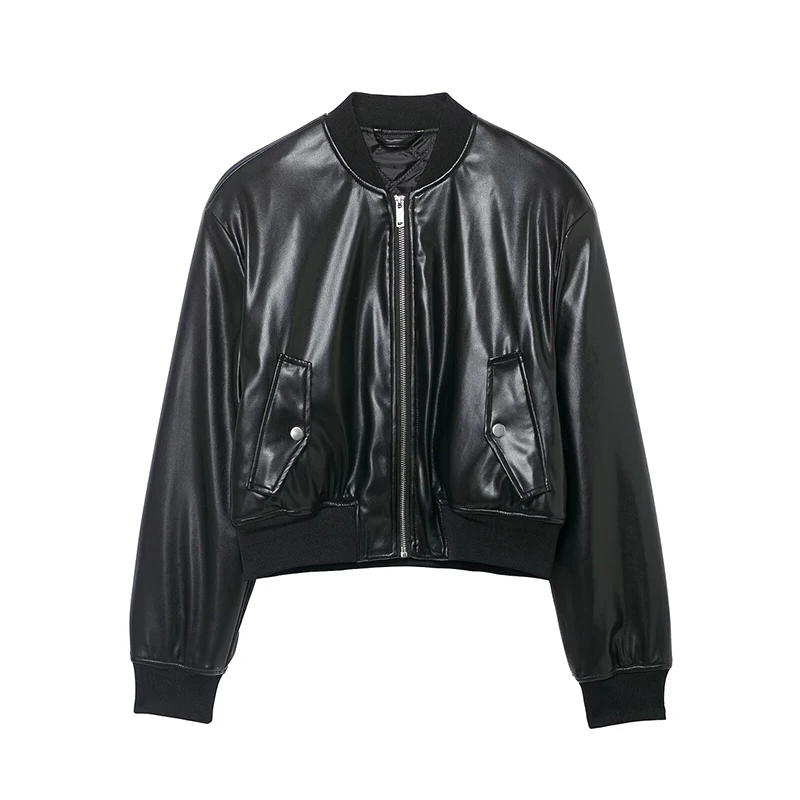 2025 Autumn Winter New Women's Fashion Short Jacket Motorcycle Faux Leather Bomber Jackets Coat Casual Long Sleeve Outerwear ﻿