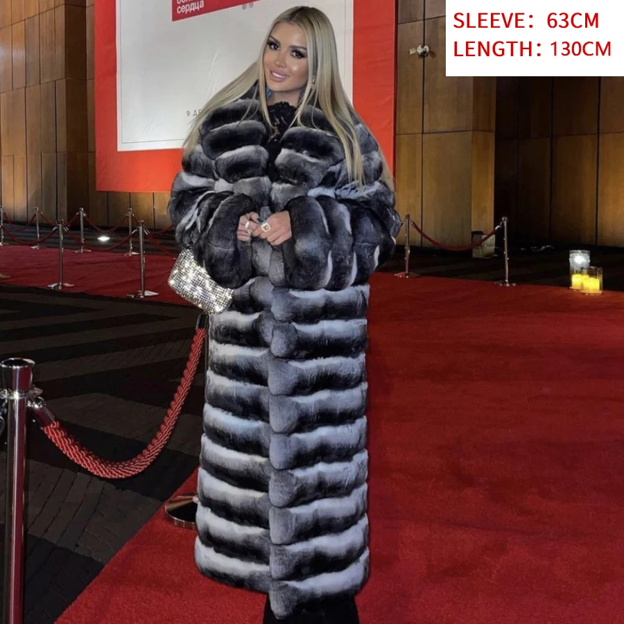 冬の女性の天然毛皮コートロングリアルレックスラビットファーコート