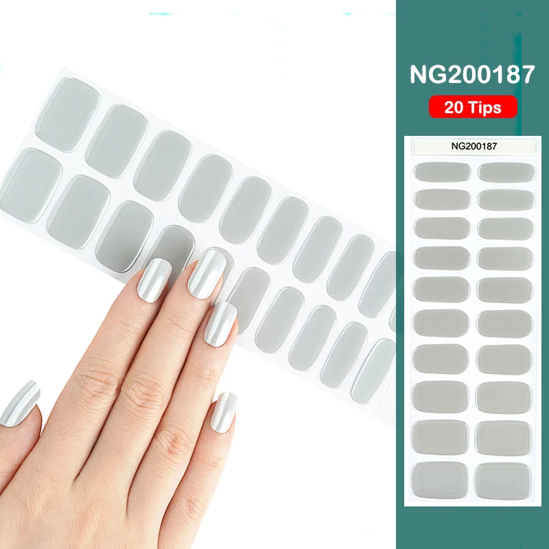 

20Tips Silver White Aurora Semi-cured UV Gel Nail Sticker Christmas Snowflakes Full Cover Nail Gel Strips Press On Nail Manicure
