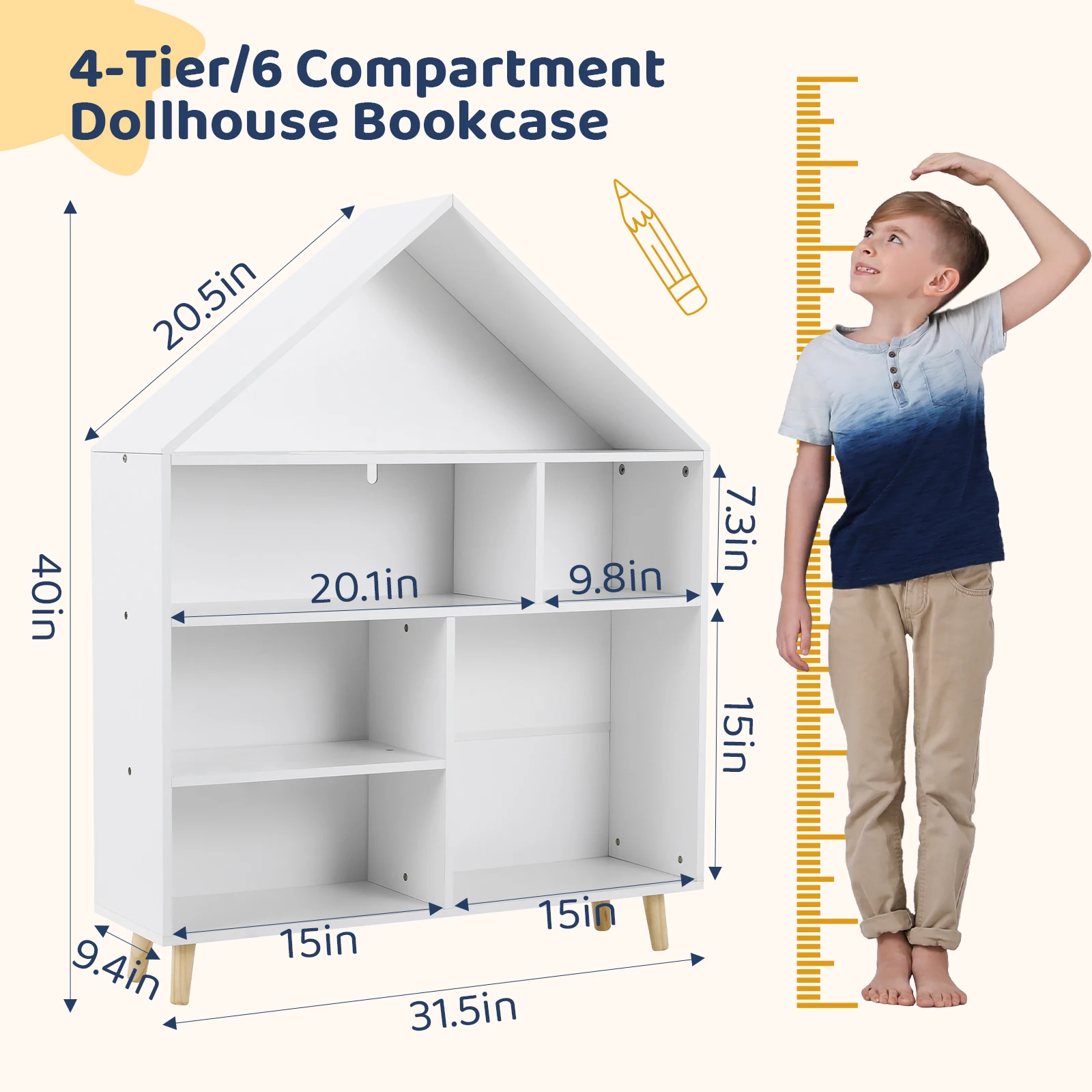 Toy and Book Organizer for Kids Wooden Storage Display Cabinet Bookshelf w/6 Open Shelves for Playroom, Classroom, Living Room 3