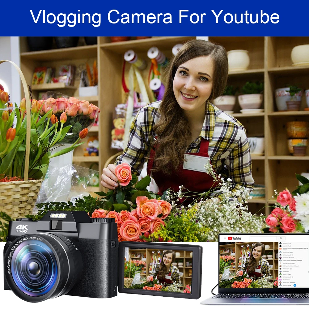 Digital Camera Vlogging Camera for YouTube 16X Digital Zoom 48MP Photography  Portable Handheld Camera  4k Camera Professional digital film camera