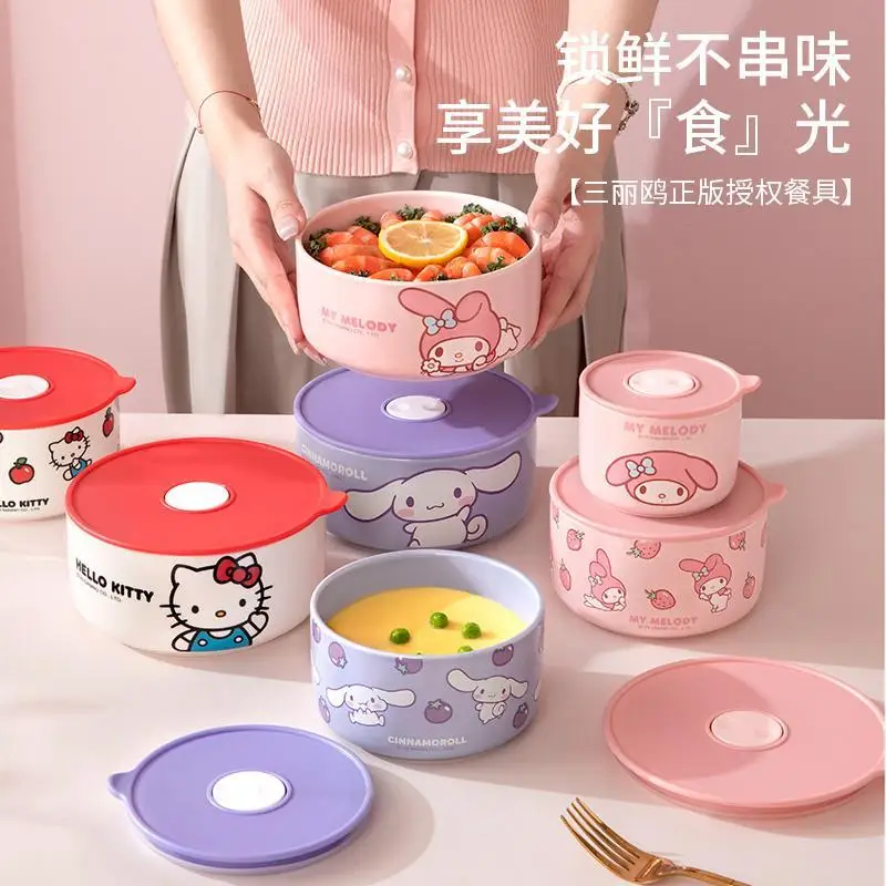 

Sanrio Hello Kitty Ceramic Bowl Children Anime Rice Bowl My Melody Kitchen Home Instant Noodle Bowl Fresh Bowl Student Lunch Box