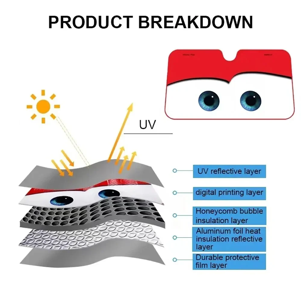 Car Front Seat Heat Dissipation Sunshade Interesting Eyes Windshield Sunshade Car Window Cover Sun Shade Cute Auto Accessories