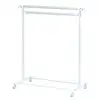 2 Tier Adjustable Chrome Rolling Garment Rack with Silver Metal and White Rod US 4