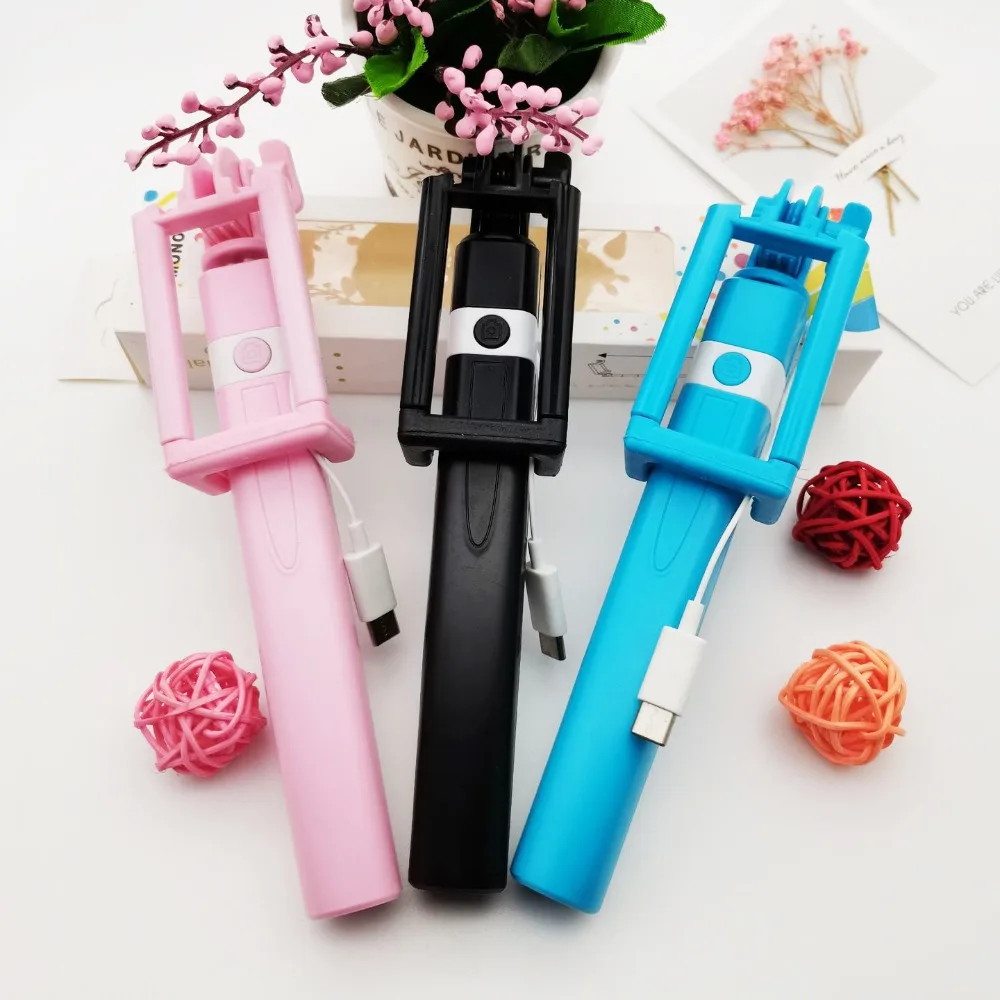 3.5mm Plug Mini Wire Controlled Selfie Stick Type-C Plug Retractable Portable Handheld Selfie Stick Mini Portable