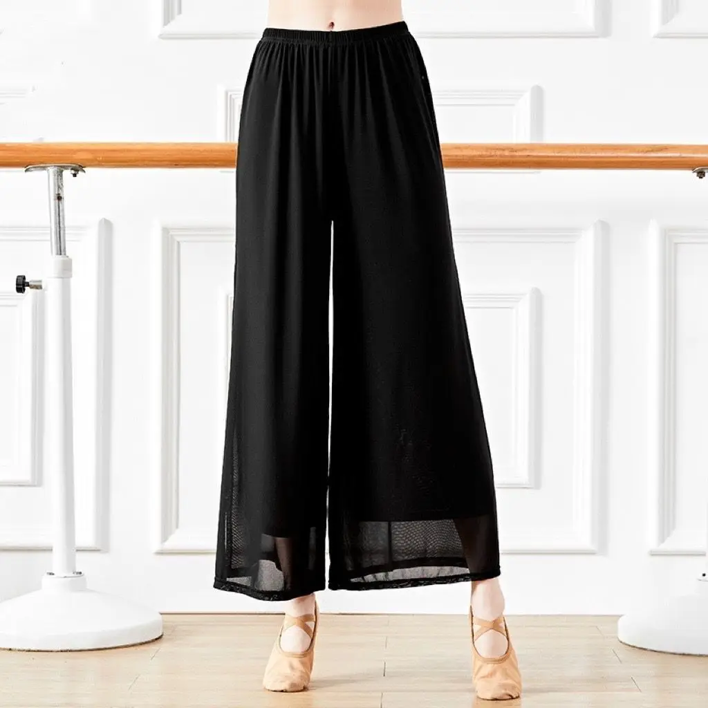 Straight Leg Pants Women'S Lightweight Chiffon High Elastic Waist Trousers Slit Wedding Cocktail Culottes Women'S Pants W47