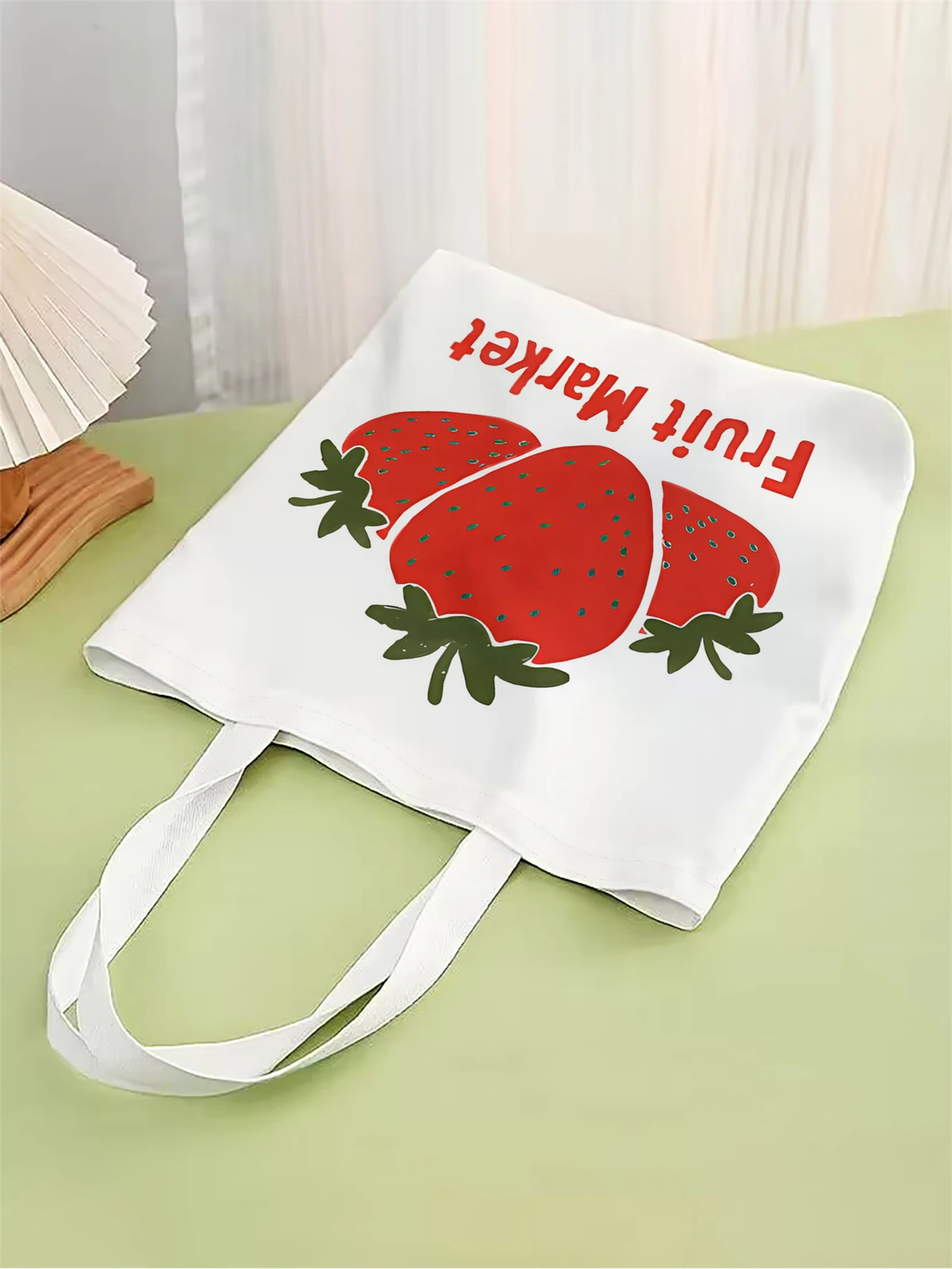 1pc,cartoon strawberry handbag, reusable fashionable handbag, multifunctional handbag, printed canvas shopping bag