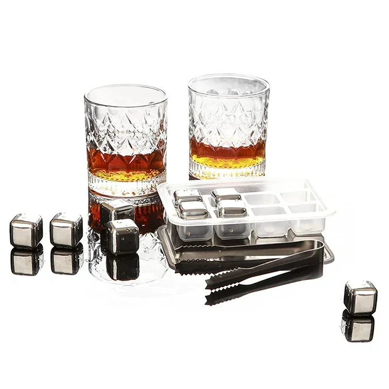 4/6/8 Pcs Stainless Steel Ice Cubes Set Reusable Chilling Stones for Whiskey Wine Wine Cooling Cube Chilling Rock Party Bar Tool