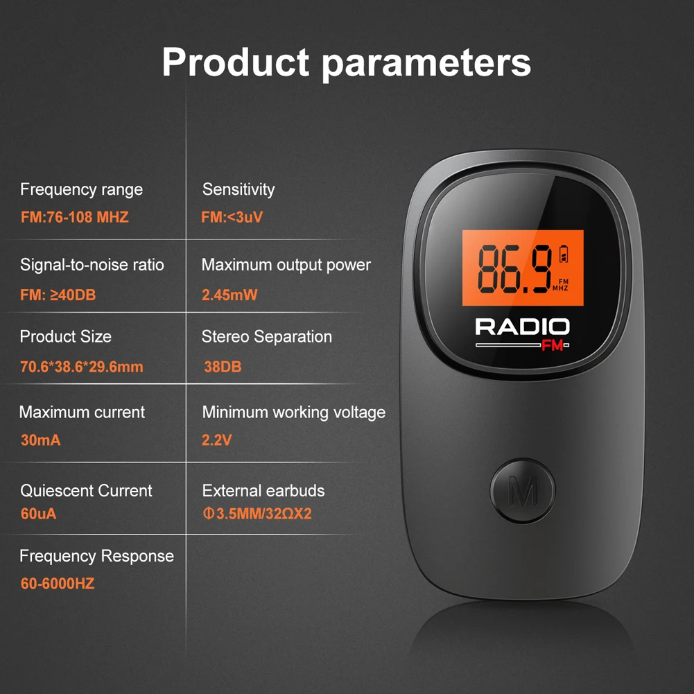 Portable Radio Digital Tuning Pocket Radio with 3.5mm Earphone Battery Operated Radio with Pocket Clip for Walking Jogging