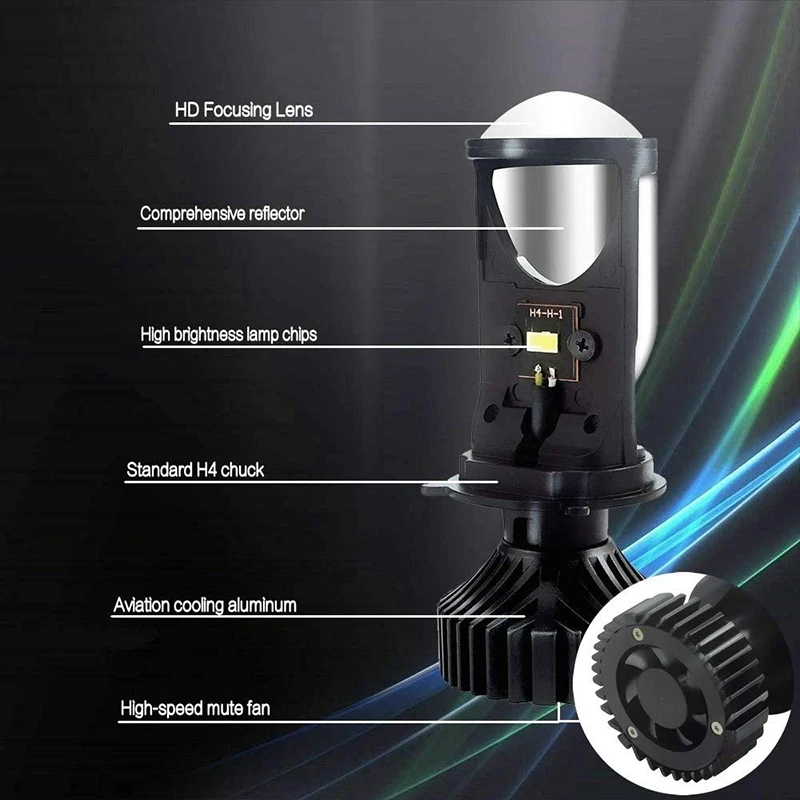 Phares de mini projecteur LED de voiture H4 Mini lentille de projecteur Y6  Ampoule LED H4 Fabricant de motos - Theathem Technology