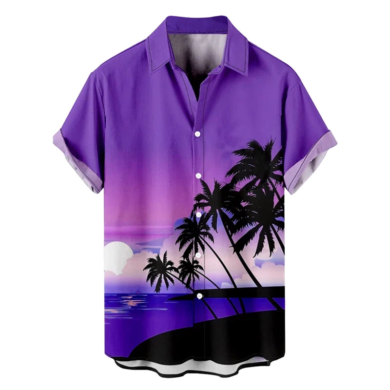 

Fashion Coconut Tree 3d Print Shirts Men Summer Hawaiian Shirt Short Sleeve Casual Shirts Single-Breasted Shirt Men's Clothing