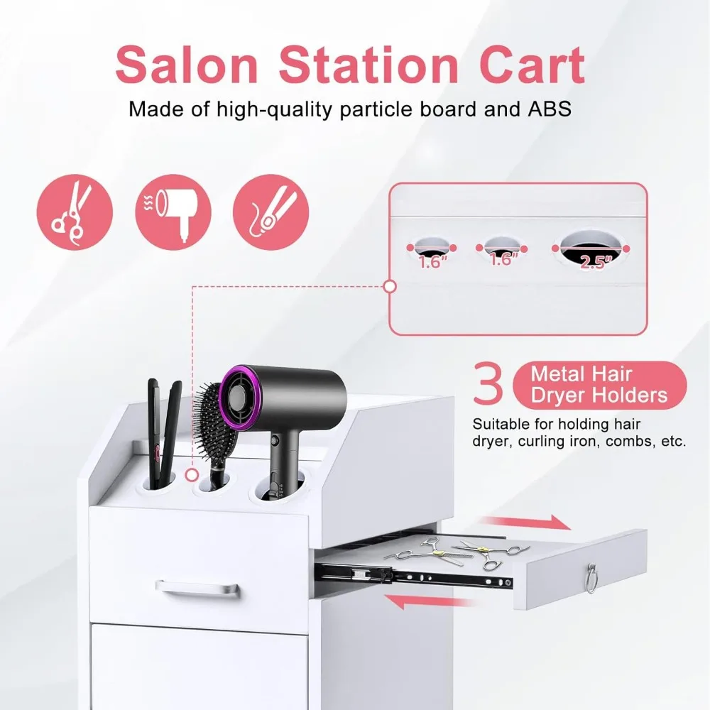 Description Picture 5 of itemHair Salon Storage Cart with Wheels & 3 Hair Dryer Holders, Hairdressing Tools Station Mobile Makeup Case, Salon Trolley