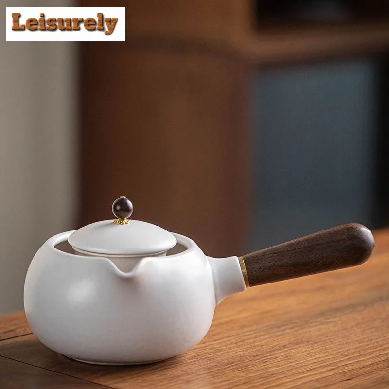 700ML Handmade Kiln Change Red Ceramic Teapot  Solid Wood Side Handle Health Pot Boiling Water Large Kettle Kung Fu Tea Set Gift