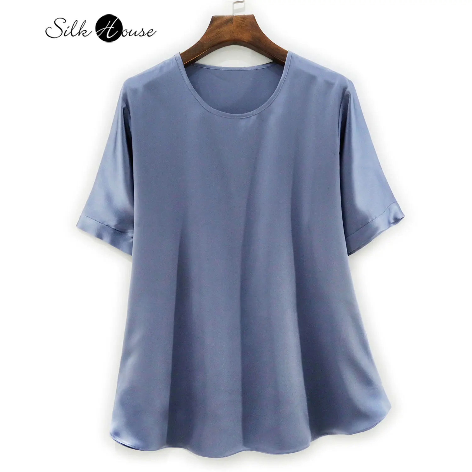 Versatile Basic 100%Natural Mulberry Silk Top Women'S Satin Silk Short Sleeve T-Shirt Round Neck Loose Pullover Summer