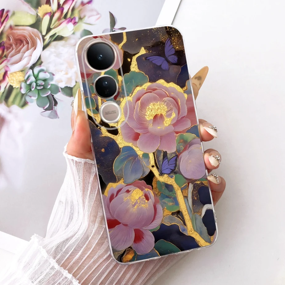 Luxury Bow Flowers Painted Soft Silicone Phone Case Cover