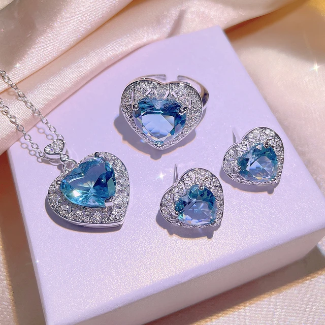 Healing Natural Crystal Jewelry Set, Aquamarine Jewellery - LUXYIN