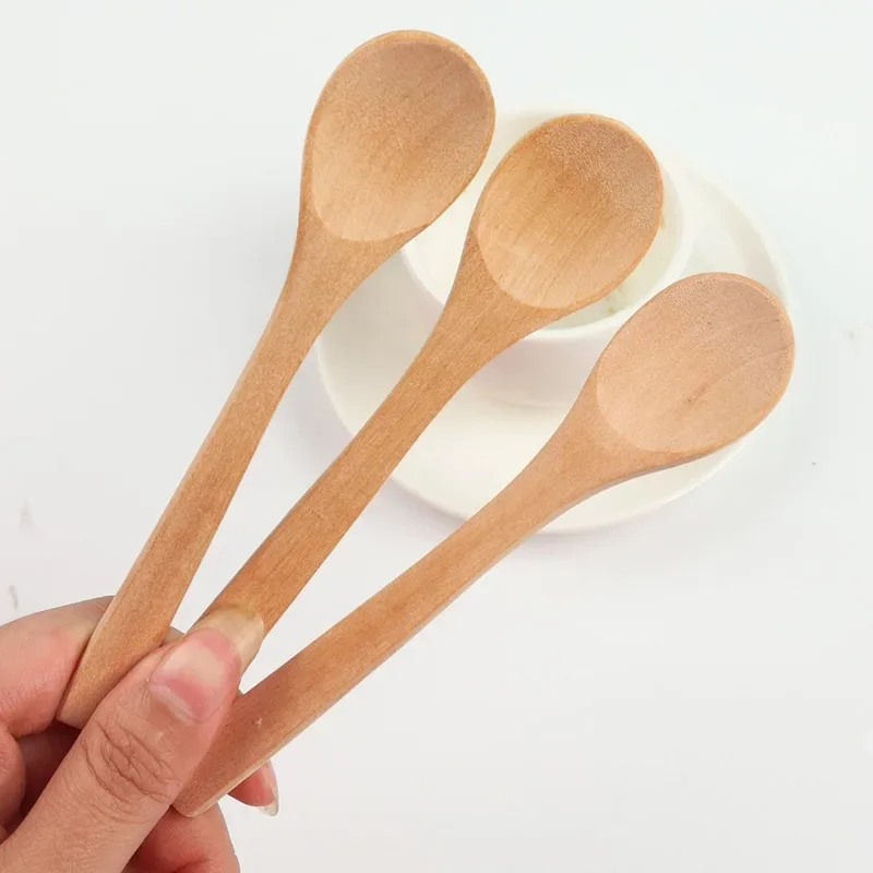 Wooden Spoon Long Handle 1/30PCS Soup Wood Spoons Coffee Milk Honey Teaspoon Spice Condiment Scoops Home Kitchen Stirring Tools