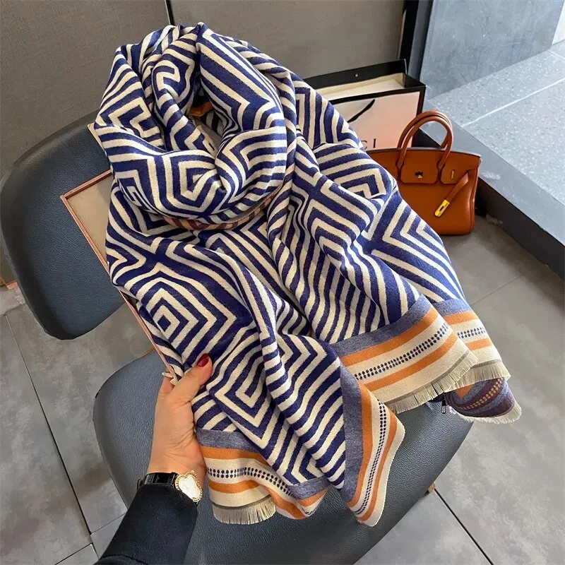 Kvinders vinter Cashmere Bufanda tørklæde Luksusprint Tykt Pashmina Varmt Warp tæppe med kvast rejse ponchostole_voghion.com