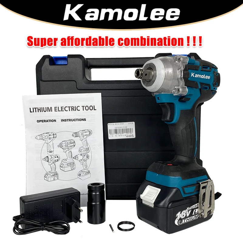 [1x5.0Ah Battery + ToolBox] Kamolee DTW285 520N.m Electric Brushless Cordless Wrench （Super Affordable Combination） value vtb 5b combination toolbox manifold gauge set flaring chamfer cutter