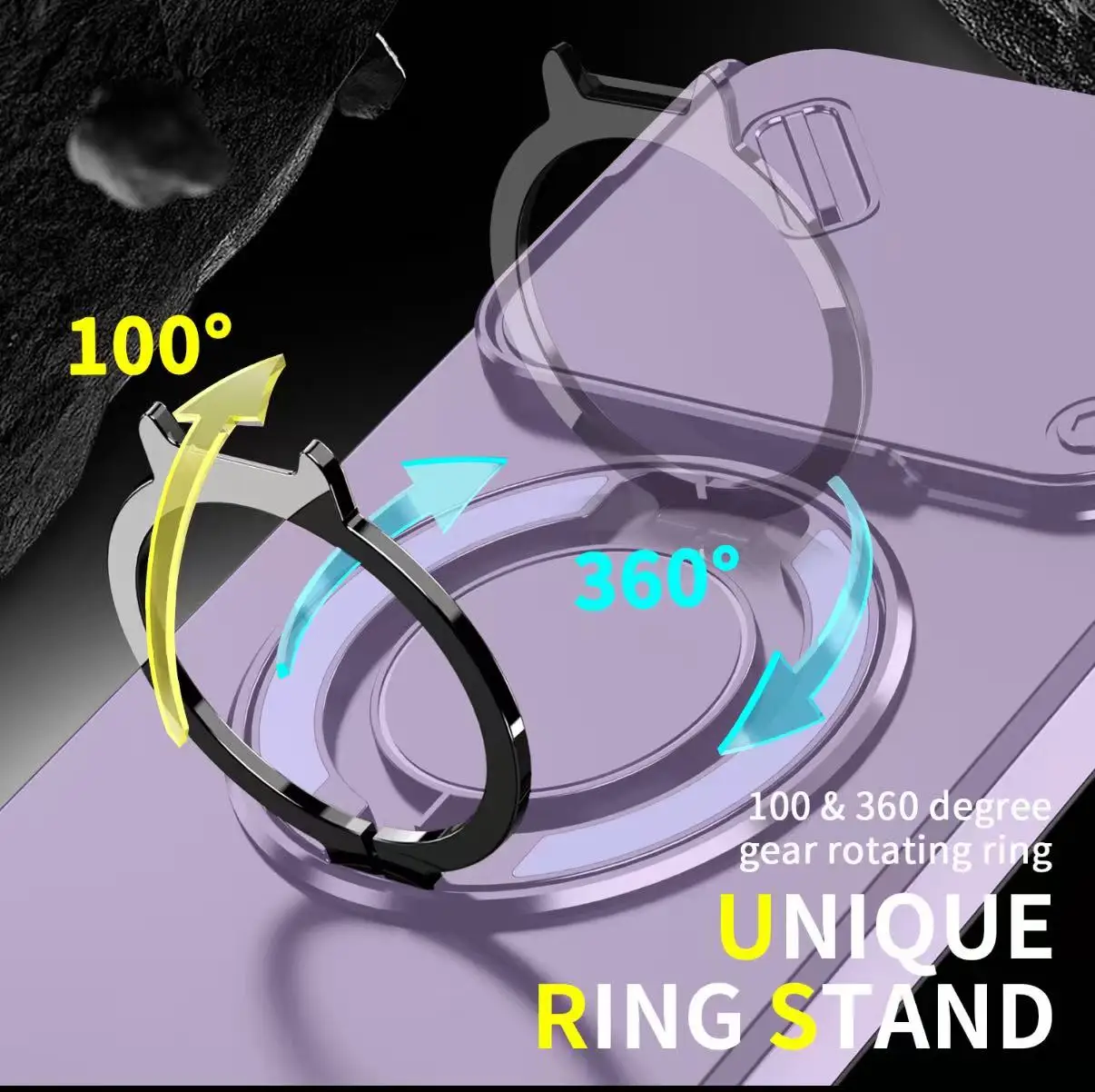 Luxury Orange Purple Shockproof Magnetic Ring Stand Phone Case with Camera Flip Protection