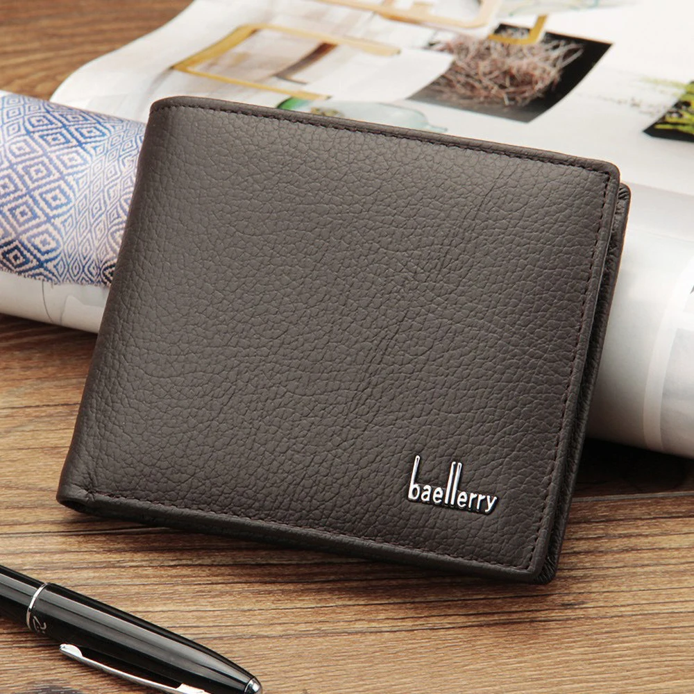 Baellerry Men's Wallet Short PU Leather RfID Blocking Carbon Fiber Design Slim Card Case