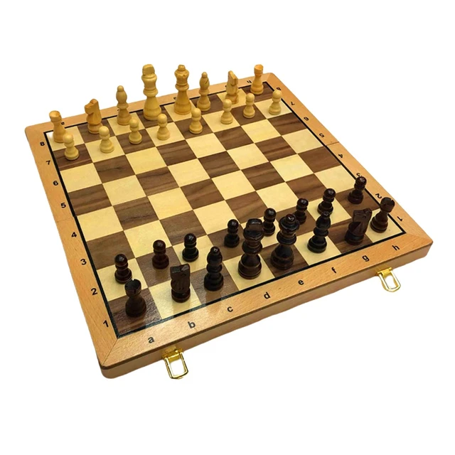 15 Inch Wooden Chess and Checkers Set 2 in 1 Checkers Board Games 2 Player  Wooden Travel Chess Game Set 24 Pcs Folding Chess Pieces with 3 Storage