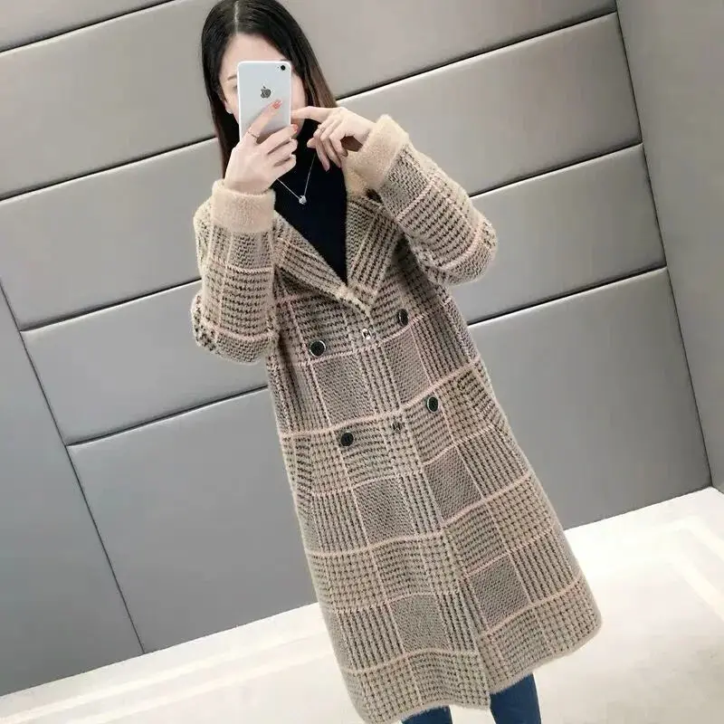 Imitation Mink Fleece New Autumn/Winter Mid Length Coat 2023 Korean Loose Fashion Women's Thickened Cardigan Coat