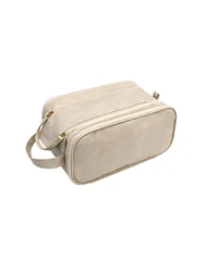 Men's Premium Waterproof Toiletry Organizer in PU Leather (Beige)