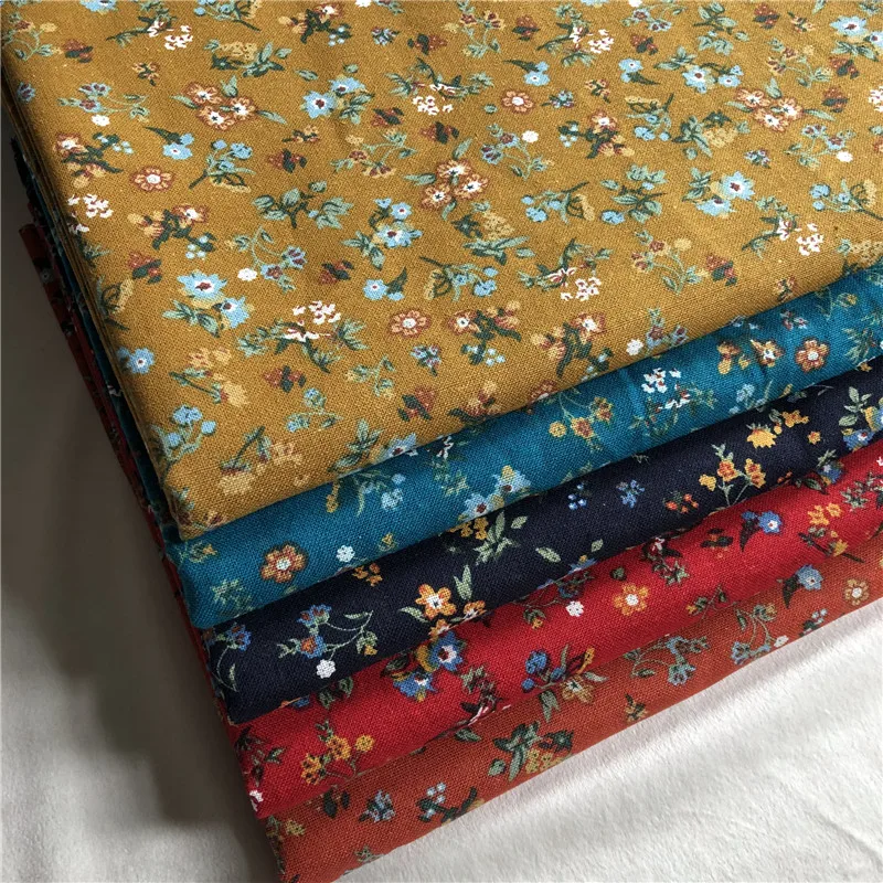 Blue Black Cotton Linen Printed Fabric Floral Pattern Per Meter for Dress Clothing Decoration Diy Sewing Cloth Patchwork Fabrics