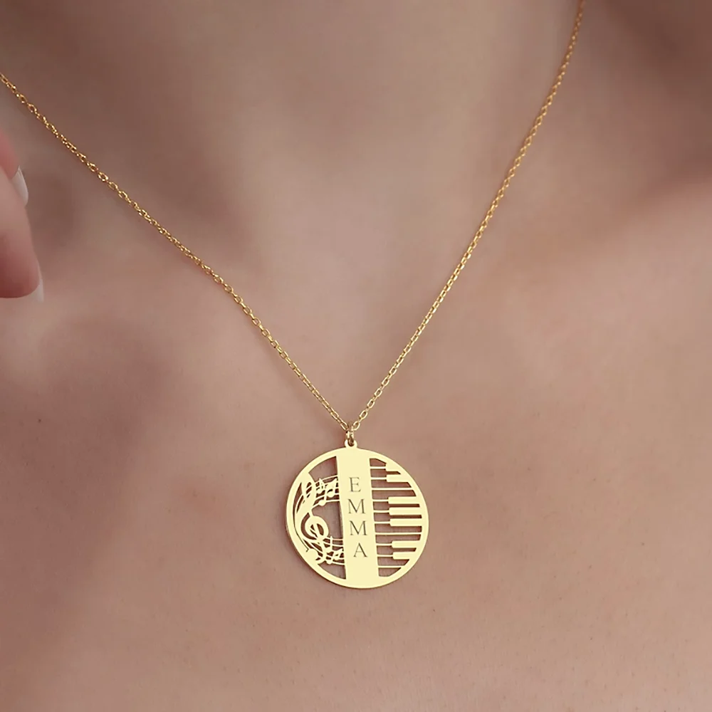 Customized Necklace for Women Hollow Out Piano Note Round Pendant Choker Necklaces Custom Jewelry Personalized Bridesmaid Gifts