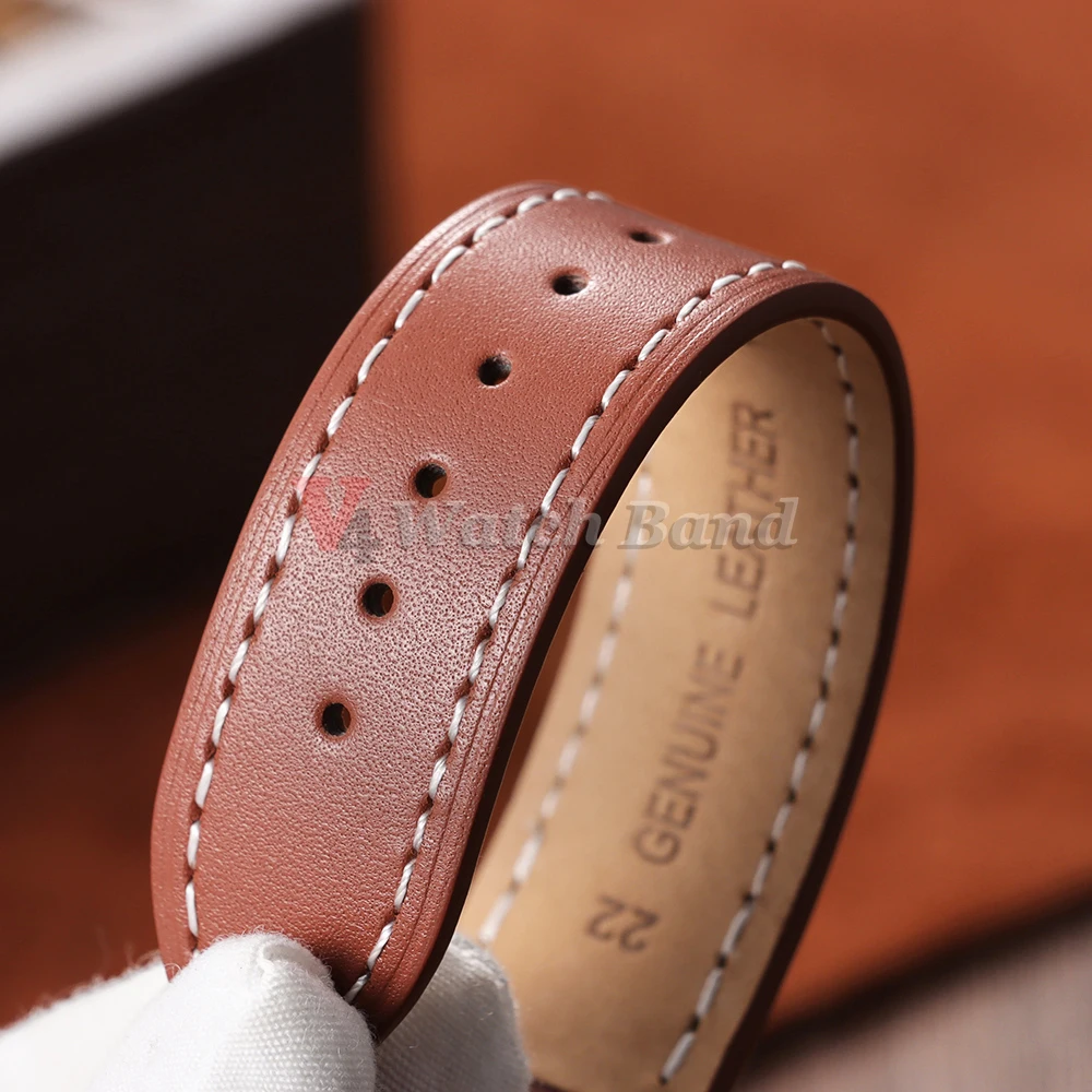 Vintage Leather Quick Release Watch Band - Brown Stitching Cowhide Strap