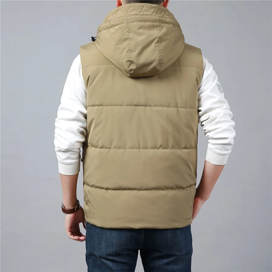 2025 Winter Men's Cargo Vest Thick Fleece Warm Sleeveless Jacket Hooded Tactical Coat Men Pockets Workwear Outdoor Waistcoat 5