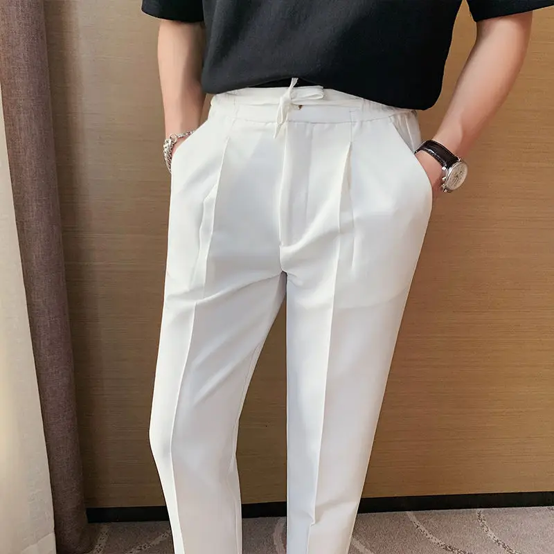 

British Business Men Trousers Korean Version Solid Color Dress Pants Straight Elastic Pants Summer Men's Social Formal Pants