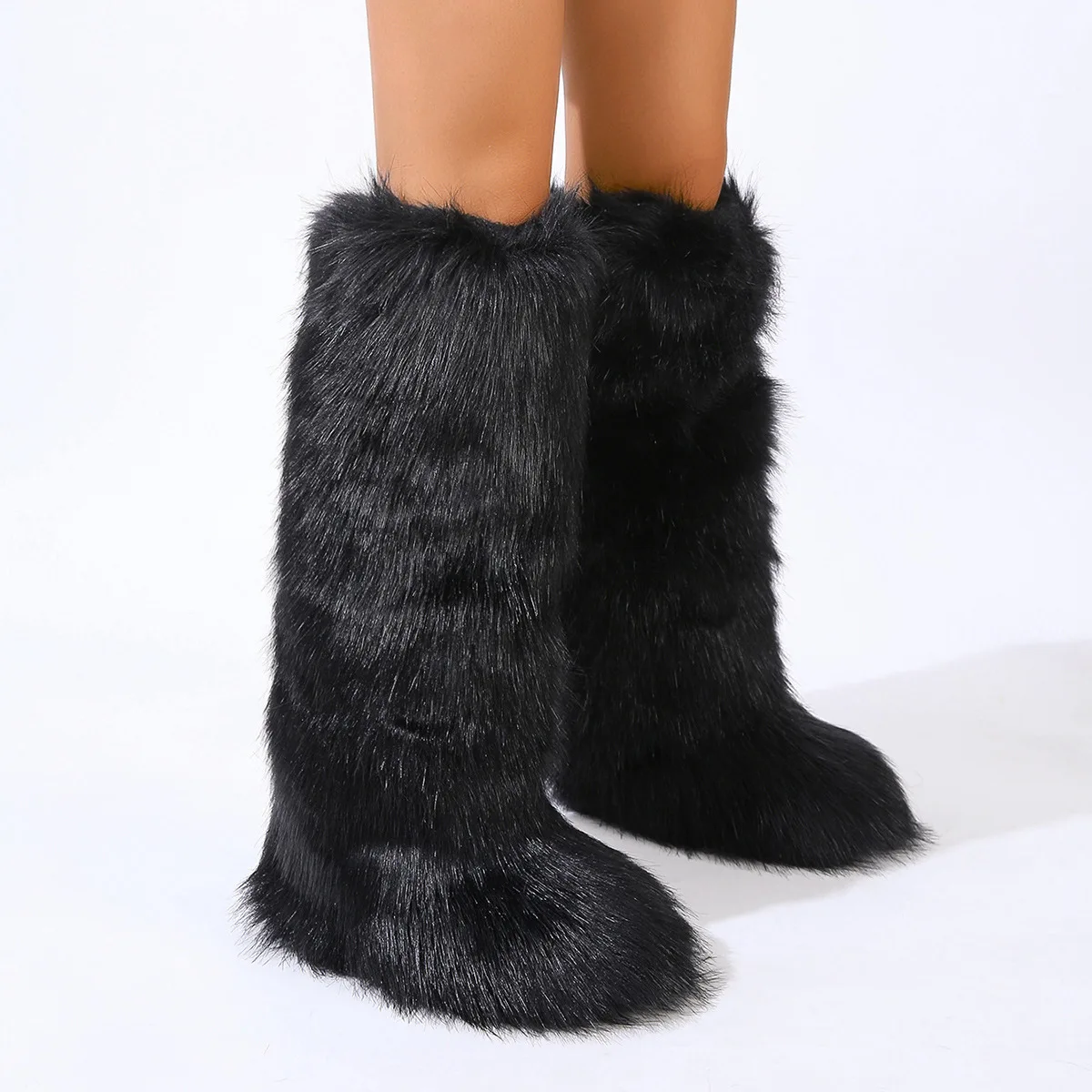 2023 new design warm winter snow boots women shoes with thick plush ladies fluffy faux fur knee high snow boots