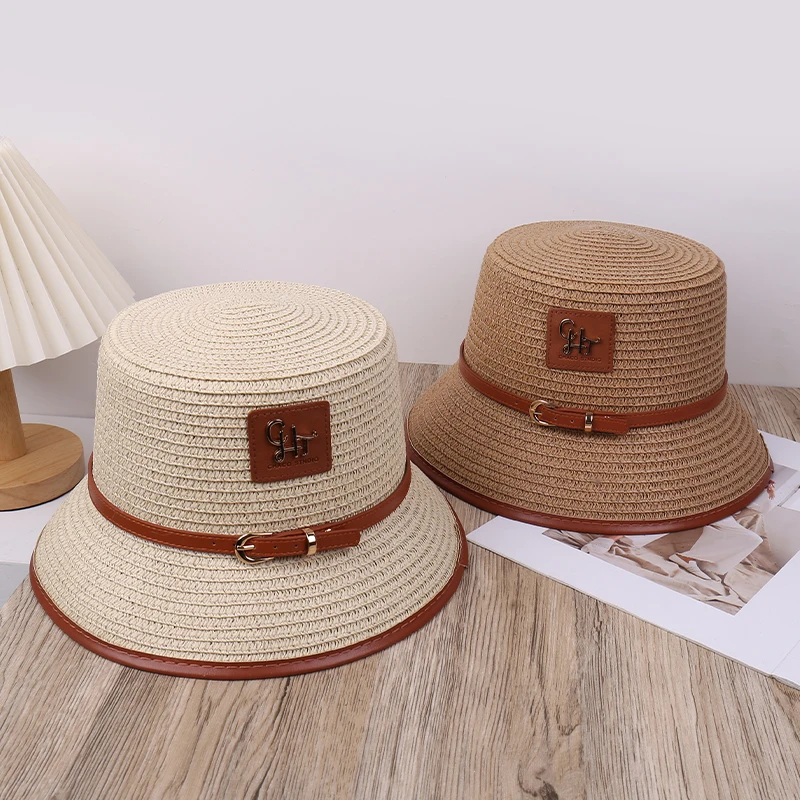 Eleganter Vintage-Mode-Zylinder mit atmungsaktiver, lässiger Gürtelschnalle, vielseitiger flacher Strandurlaubshut für stilvolle Outfits_voghion.com