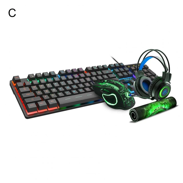 Kit de Teclado e Mouse com Fio RGB, Combos de Mouse Retroiluminado,  Compatível com PUBG, Casa, Jogo, Escritório, 61 Chaves